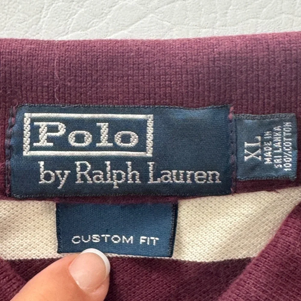 Polo Ralph Lauren Mens XL Custom Fit Striped Polo Shirt Burgundy Cream 00192